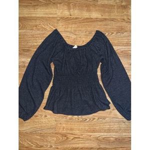 Madewell Plush Square Neck Womens Small Gray Smocked Waist Puff Sleeve NWT 79.50